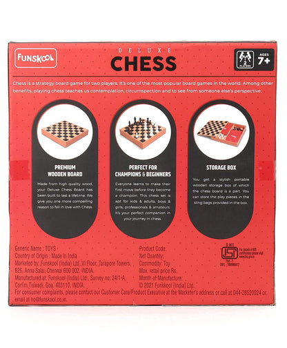 Funskool Games, Deluxe Chess, Wooden Set, War & Strategy, Family Games, Strategy Board Games, Toys for Kids, Wooden Board with Storage Box, Adults & Family, 2 Players, Ages 7 and Above, Multicolour