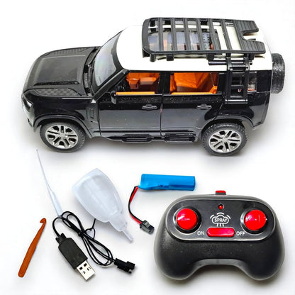Die-cast Car 1:22 Scale Remote Control Car with Lights, Sound, Mist Spray, Openable Doors & Rechargeable Battery | RC Toy Car for Kids & Collectors (Die-Cast Defender Edition)
