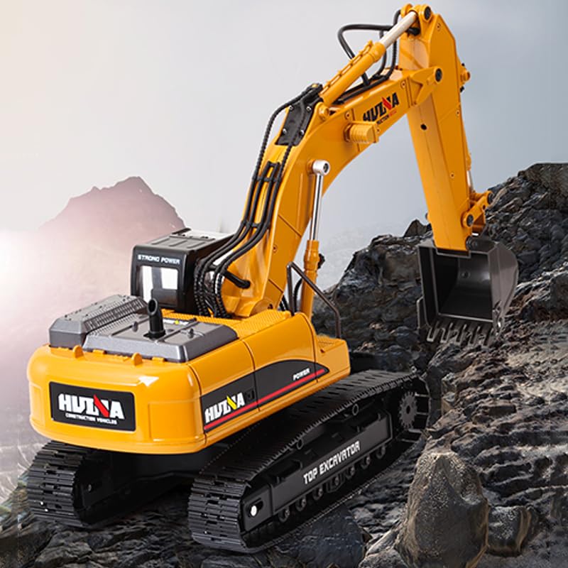 wheelfun 1/14 HUINA RC Metal Excavator 580 2.4G Excavator Truck Model Smoke LED Display Radio Controller Bit Comes with Light and Sound