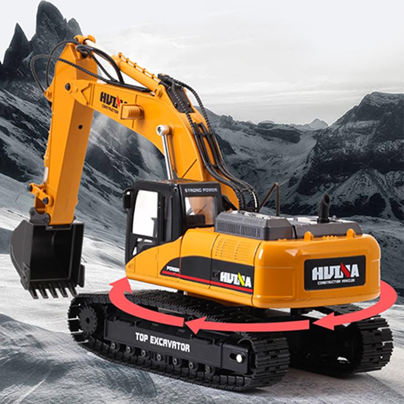 wheelfun 1/14 HUINA RC Metal Excavator 580 2.4G Excavator Truck Model Smoke LED Display Radio Controller Bit Comes with Light and Sound