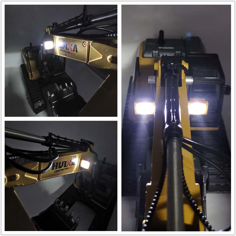 wheelfun 1/14 HUINA RC Metal Excavator 580 2.4G Excavator Truck Model Smoke LED Display Radio Controller Bit Comes with Light and Sound