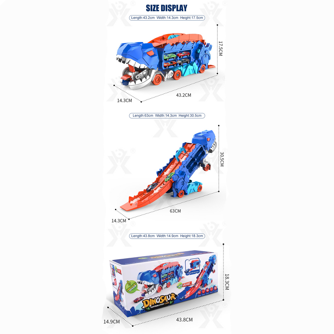 Dinosaur Deformation Truck Car Storage Playset with 2 Alloy Racing Cars