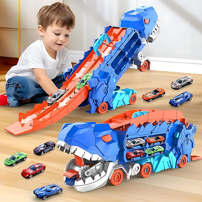 Dinosaur Deformation Truck Car Storage Playset with 2 Alloy Racing Cars