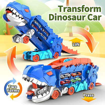 Dinosaur Deformation Truck Car Storage Playset with 2 Alloy Racing Cars