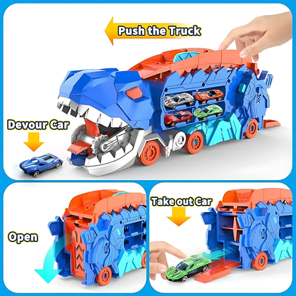 Dinosaur Deformation Truck Car Storage Playset with 2 Alloy Racing Cars