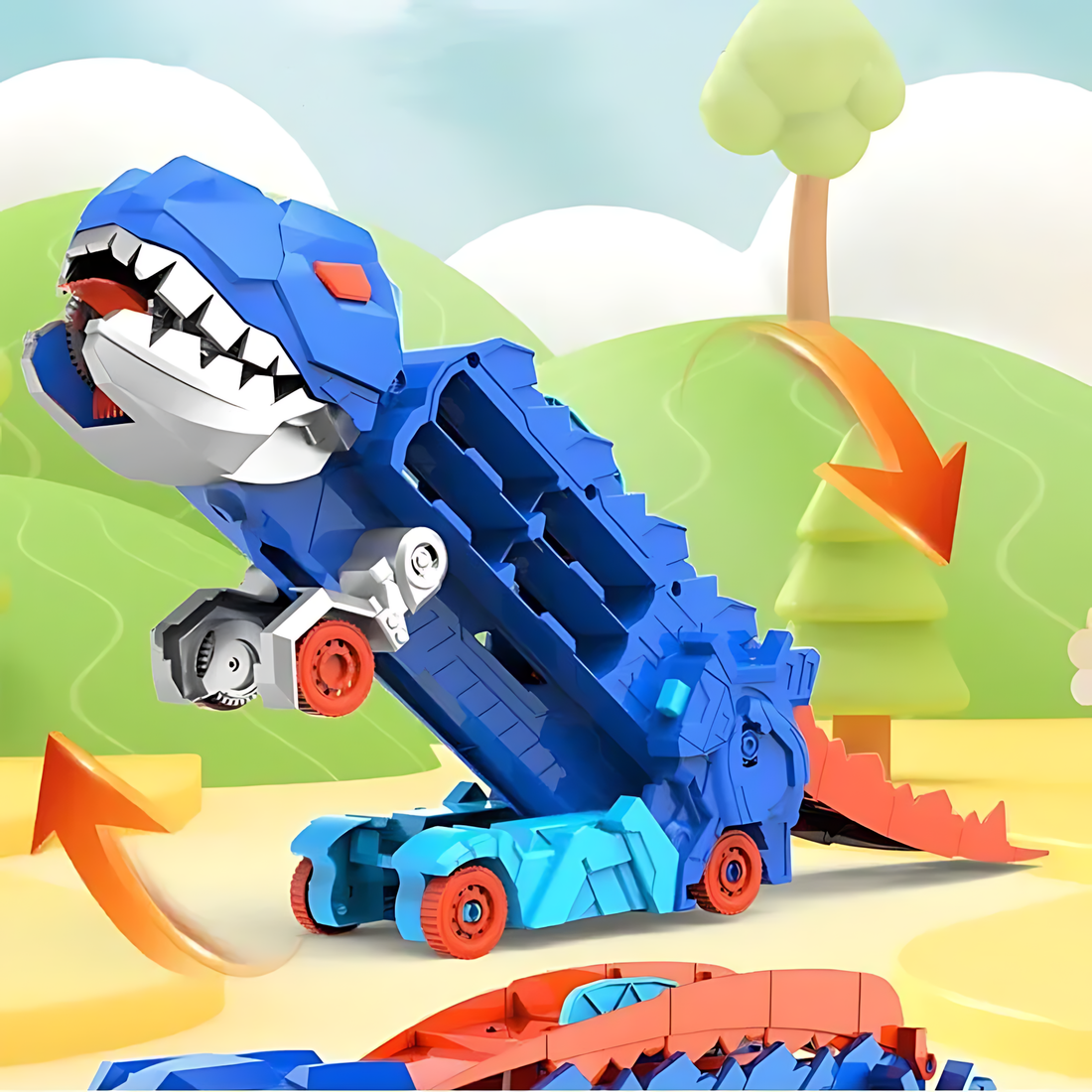 Dinosaur Deformation Truck Car Storage Playset with 2 Alloy Racing Cars