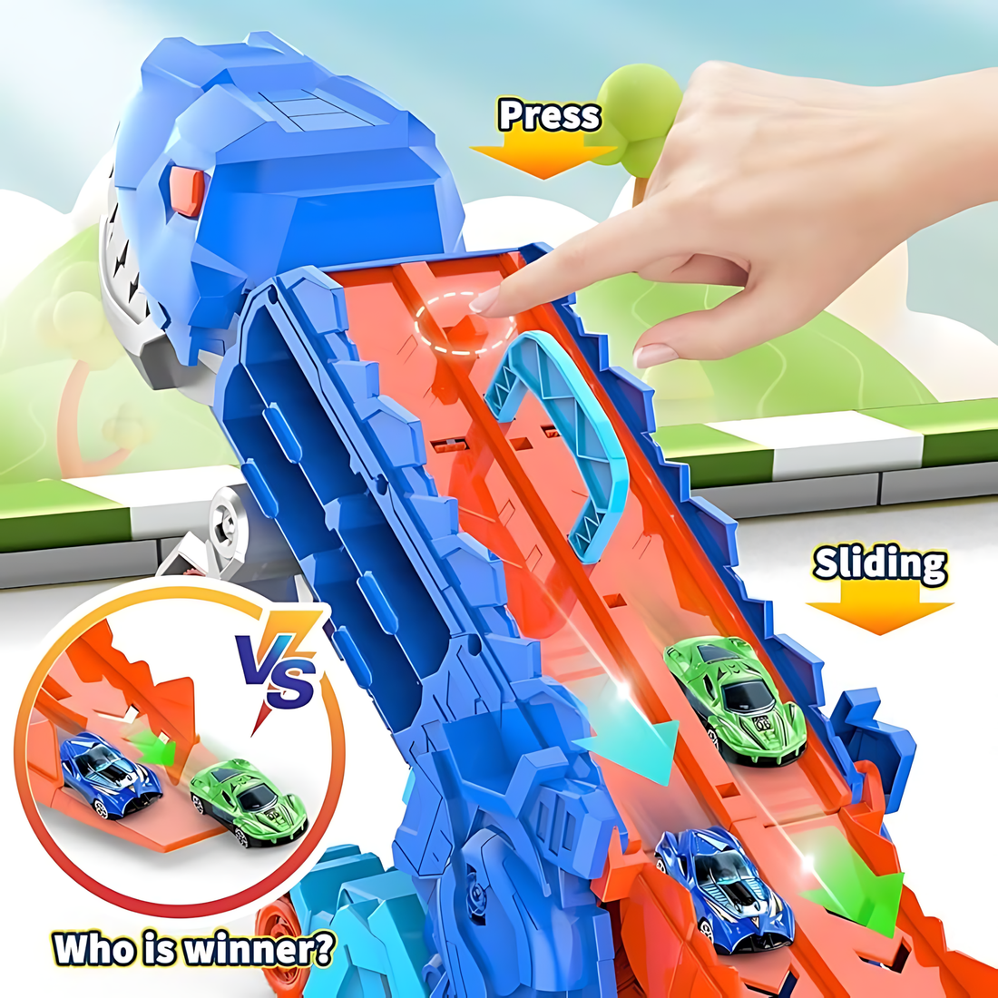 Dinosaur Deformation Truck Car Storage Playset with 2 Alloy Racing Cars