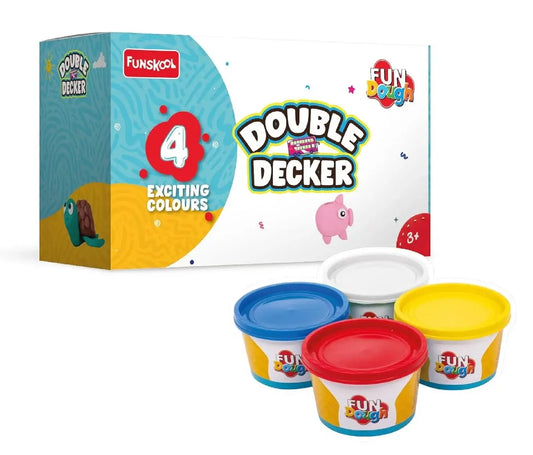 Funskool Fundough Double Decker, 4 tubs of Dough, 75 grams each, Toys for Kids, Shaping, Sculpting, 3 Years and Above, Multicolour