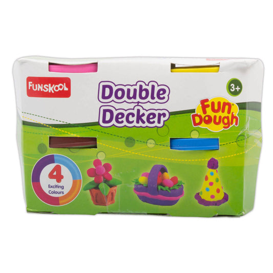 Funskool Fundough Double Decker, 4 tubs of Dough, 75 grams each, Toys for Kids, Shaping, Sculpting, 3 Years and Above, Multicolour