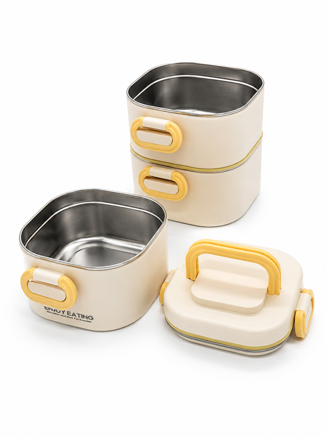 Three Layer Stainless Steel Lunch Box with Carry Handle