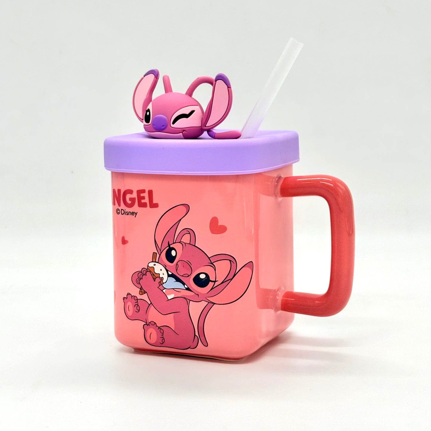 Stitch & Angel Character Mug with Straw and Topper Lid