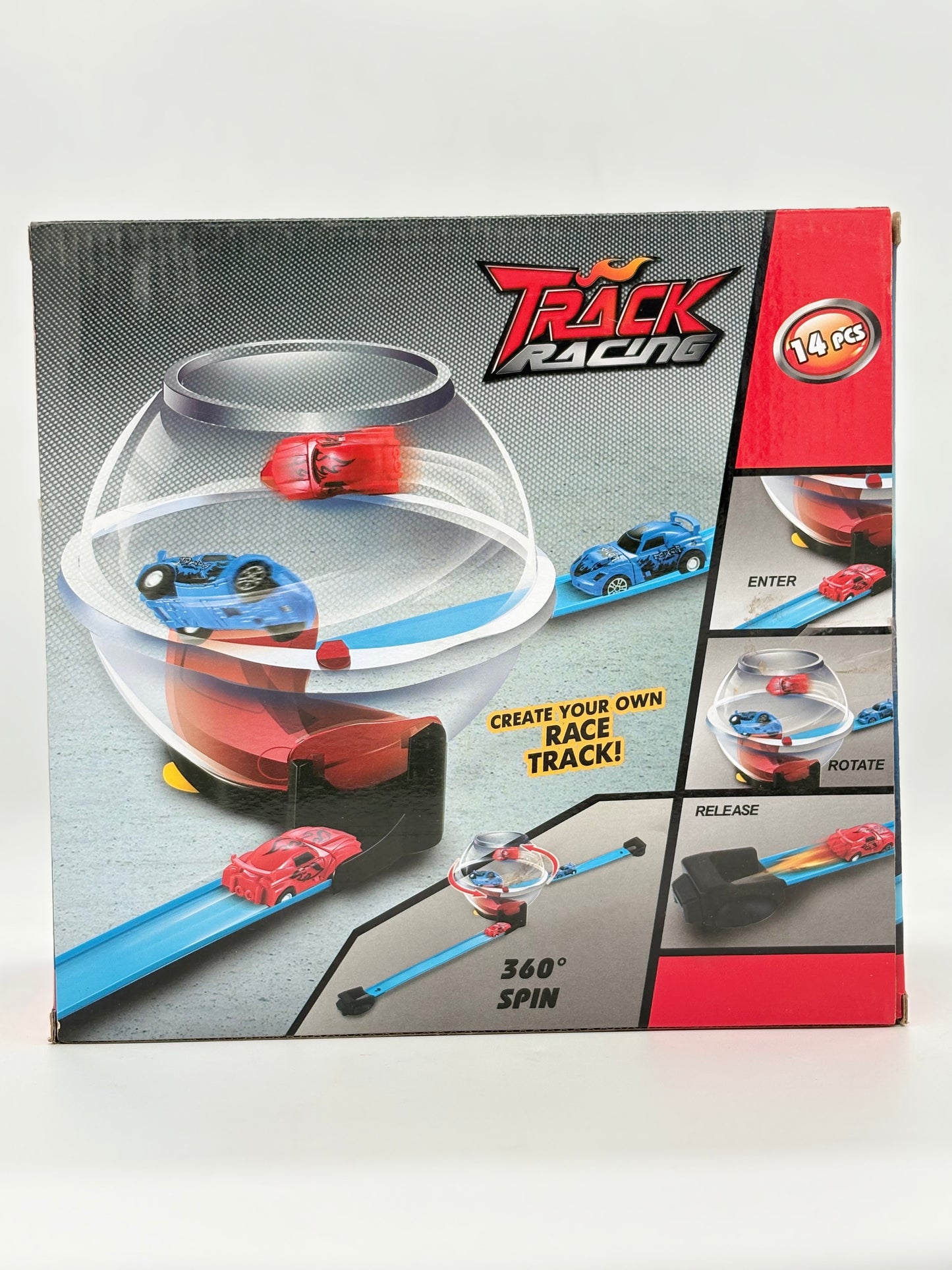 Racing Track 14 Piece Set ,360- Degree Spin And Two Pull Back Cars