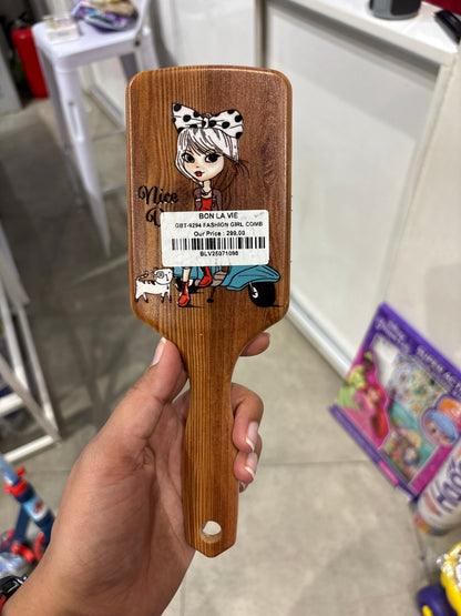 Fashion Girl Wooden Paddle Hair Brush
