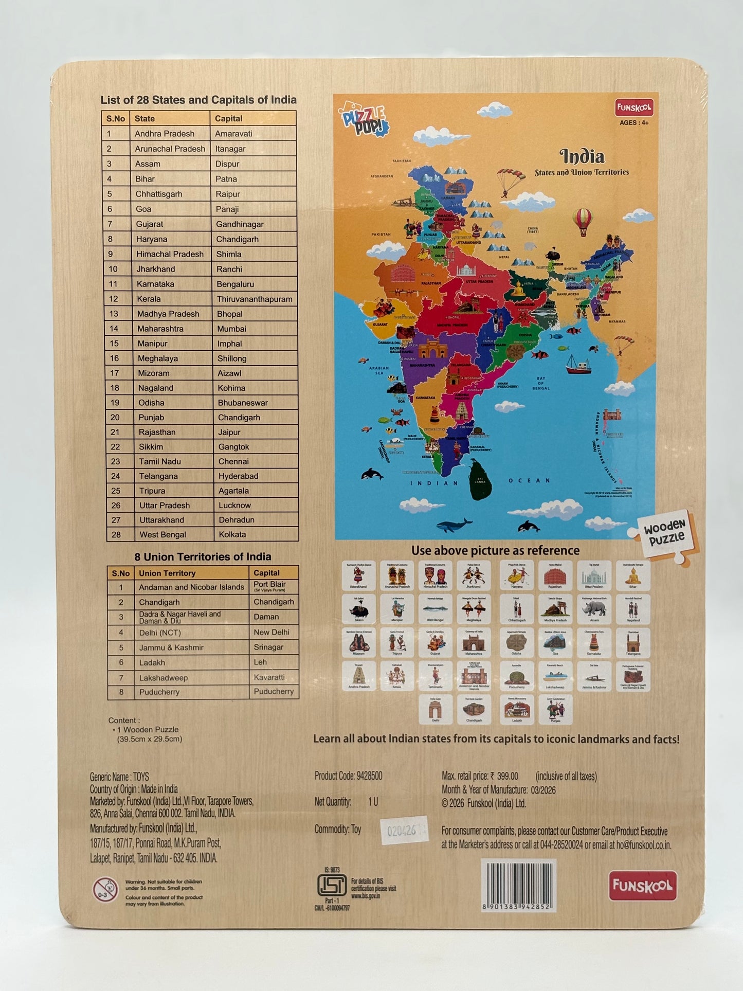 Funskool Puzzle Pop India Map Wooden Jigsaw Puzzle