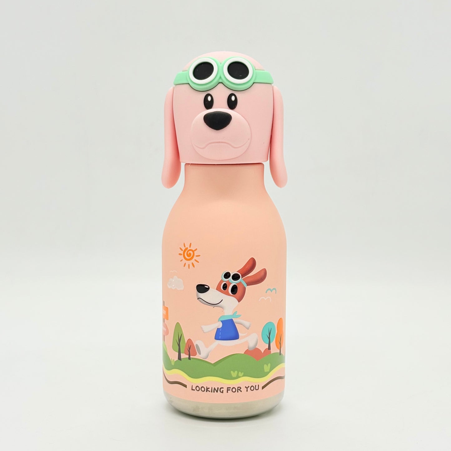 Cute Animal Insulated Bottle 450ml with Straw & Leak-Proof Lid