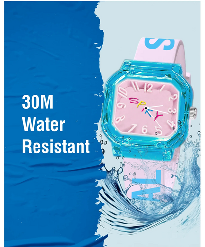 Spiky Square Analog Watch with Typography Strap