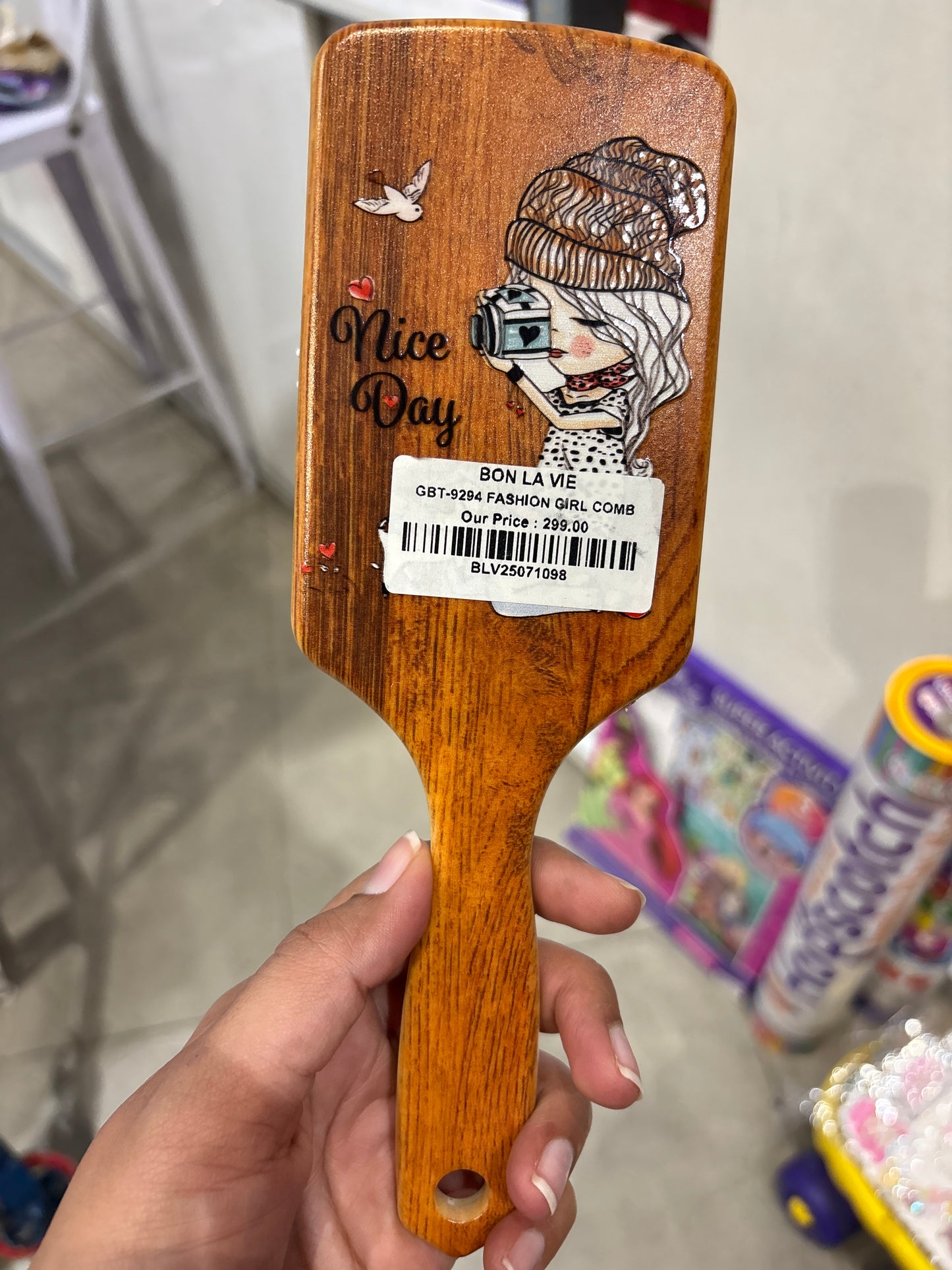 Fashion Girl Wooden Paddle Hair Brush