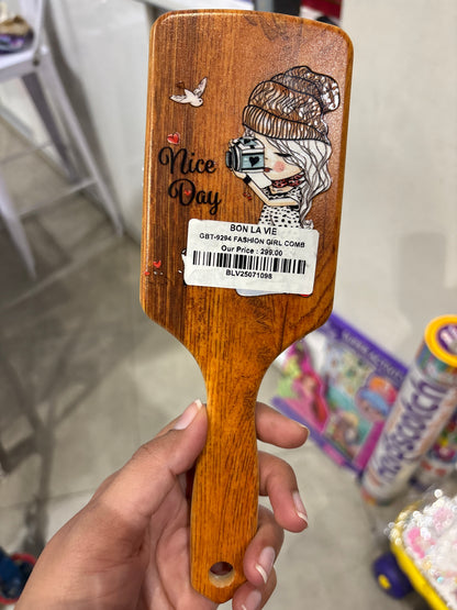Fashion Girl Wooden Paddle Hair Brush