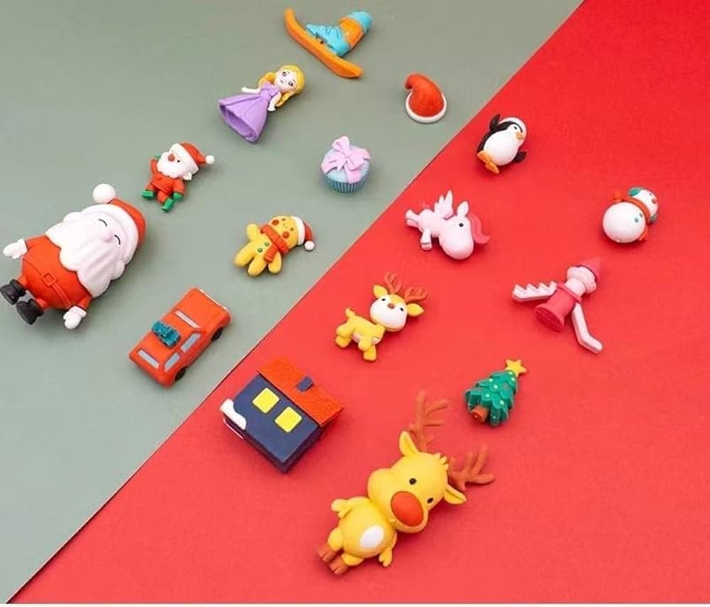 Merry Christmas Santa and Friends Eraser Figurine Set