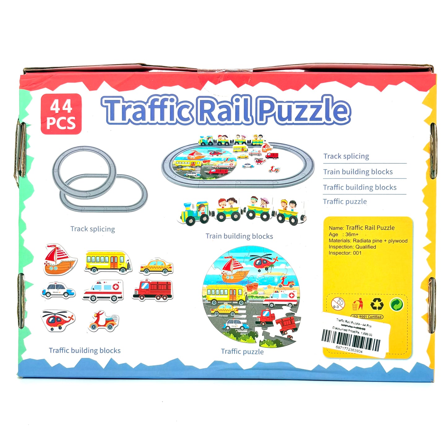 Traffic Rail Puzzle – 44 Pcs Wooden Track & Vehicle Set for Kids