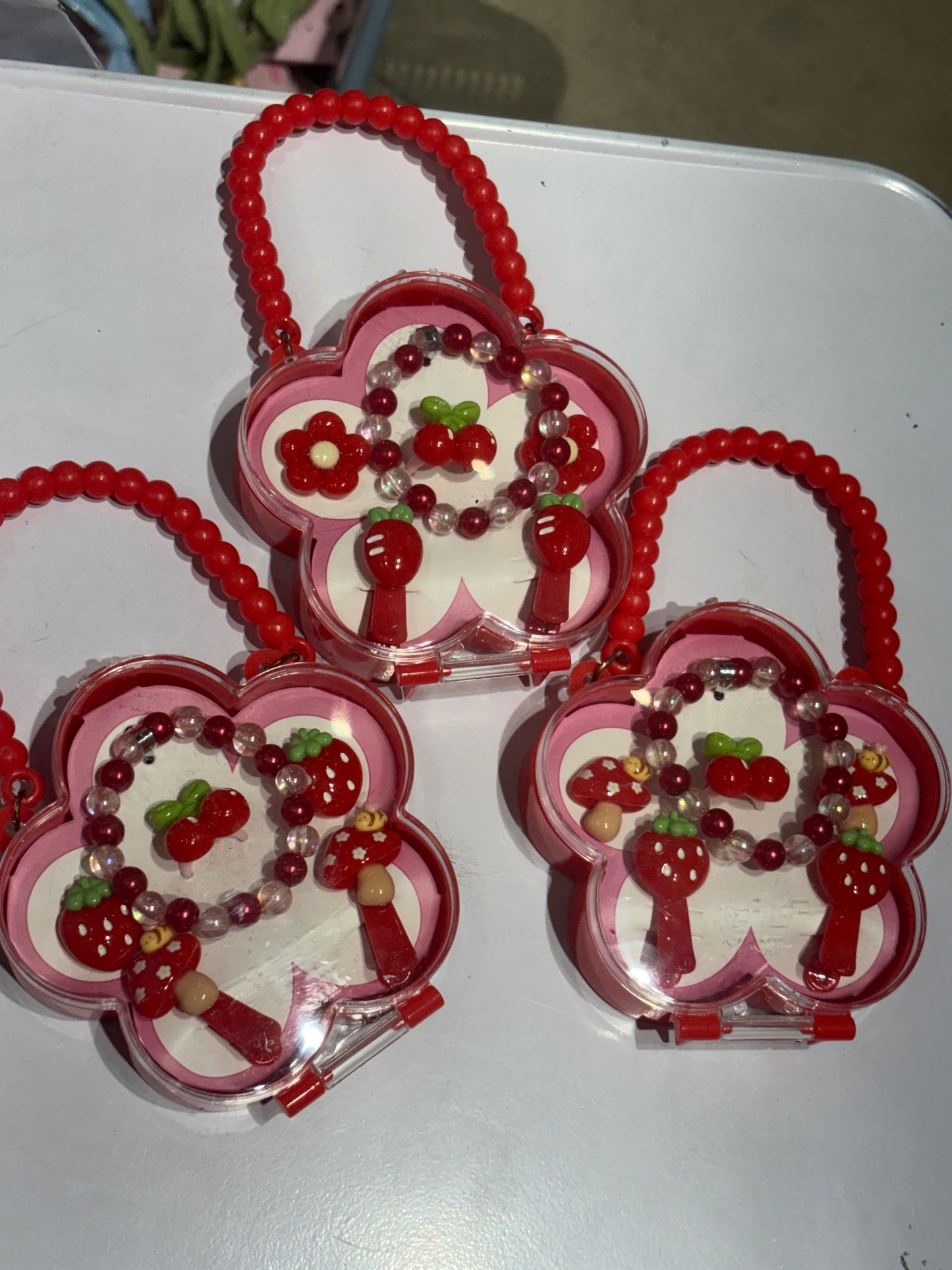 Red Flower Shape Kids Jewellery Set with Hairband, Hairclip, Bracelet & Ring