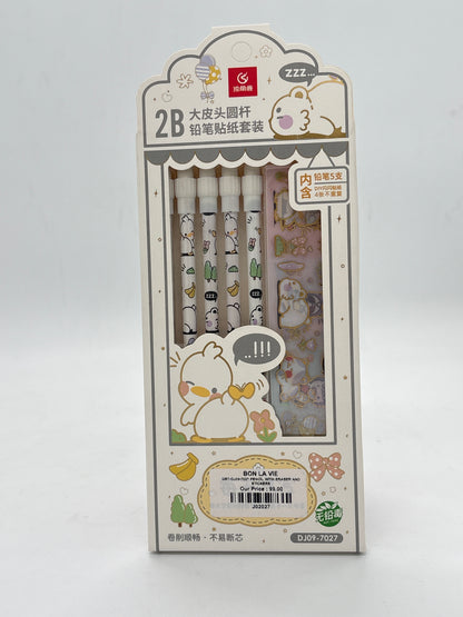 2B Animal Printed Pencil Set with Eraser & DIY Stickers – Pack of 5