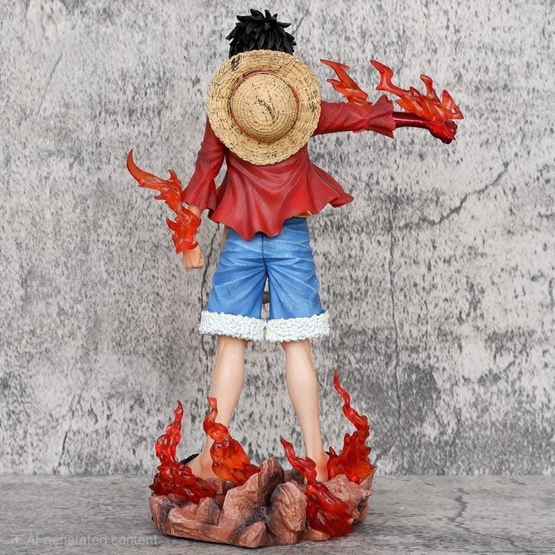 Luffy One Piece Action Figure - 25cm Battle Pose with Fire Base