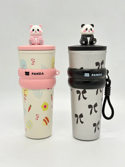 3D Panda Figure Insulated Travel Tumbler with Straw