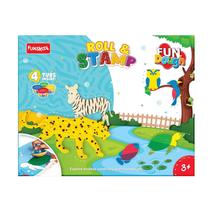 Funskool Fun Dough Roll & Stamp – Textured Roller & Stamp Clay Kit for Kids Ages 3+