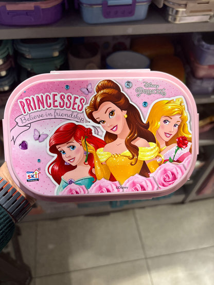 STEEL CARAMEL LUNCH BOX leak proof with avengers, spider man, princess and mickey Minie characters print