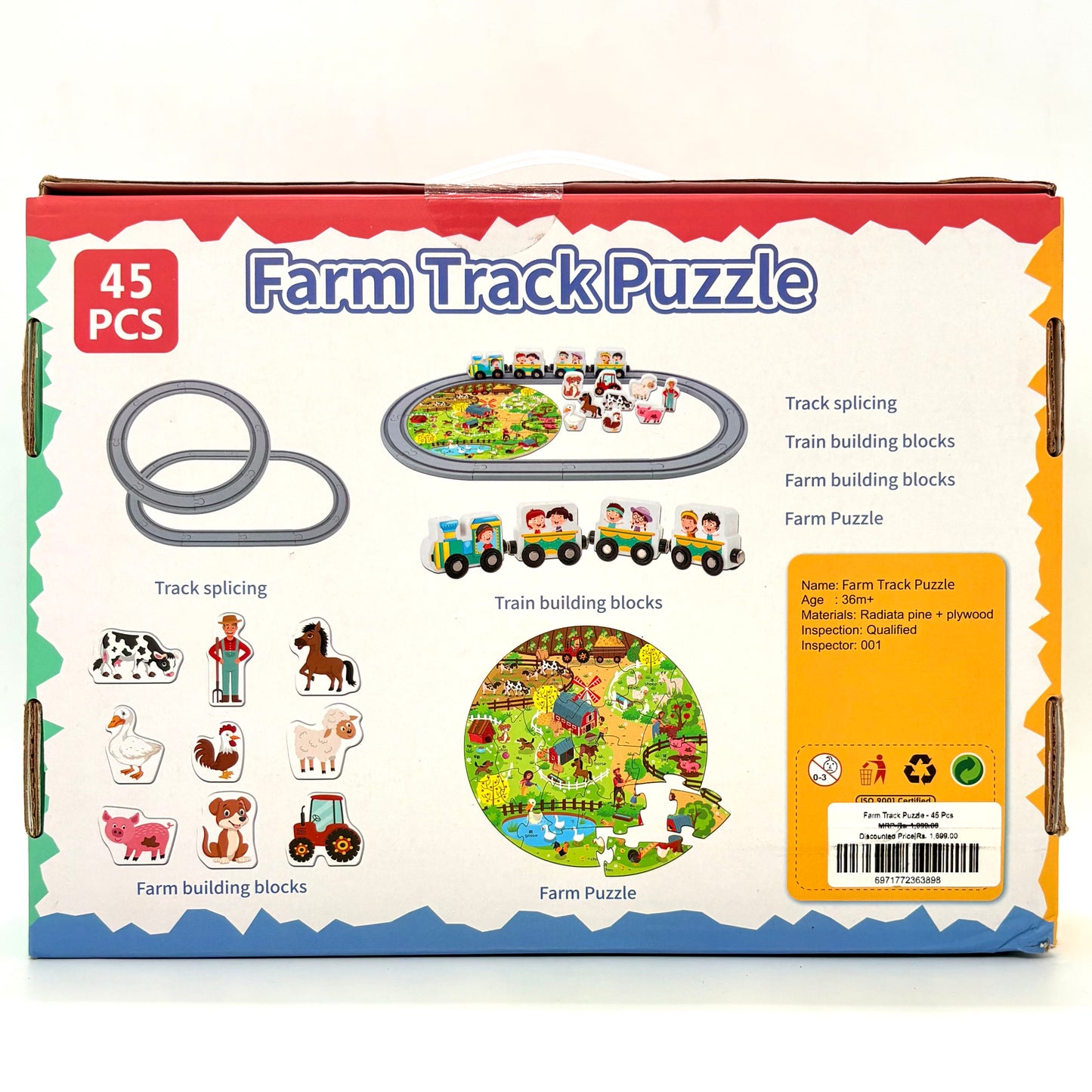 Farm Track Puzzle – 45 Pcs Wooden Track & Animal Set for Kids