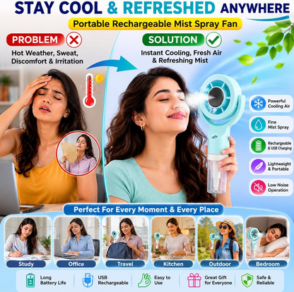 Portable Spray Fan with Humidifier & Mist Spray, 3 Speed