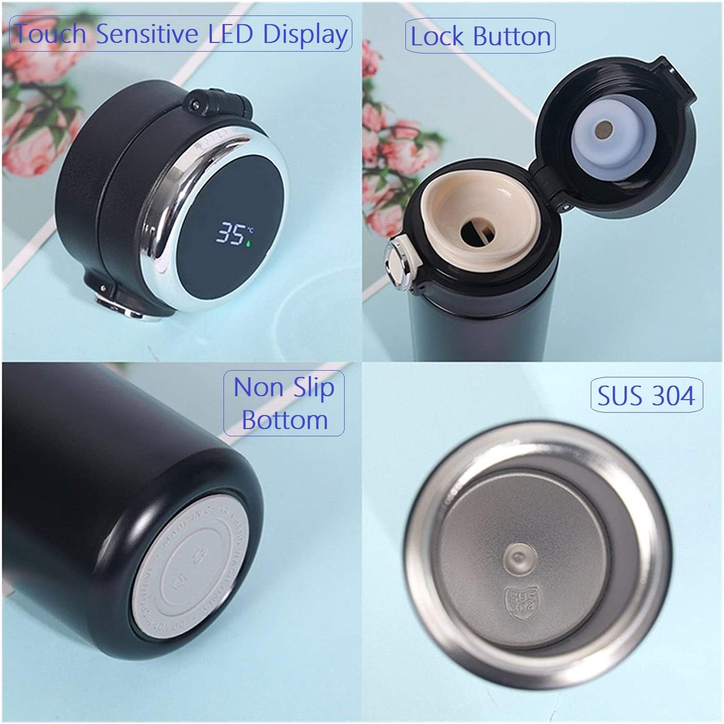 Steel Vacuum Flask with LED Temp Display 420 ml