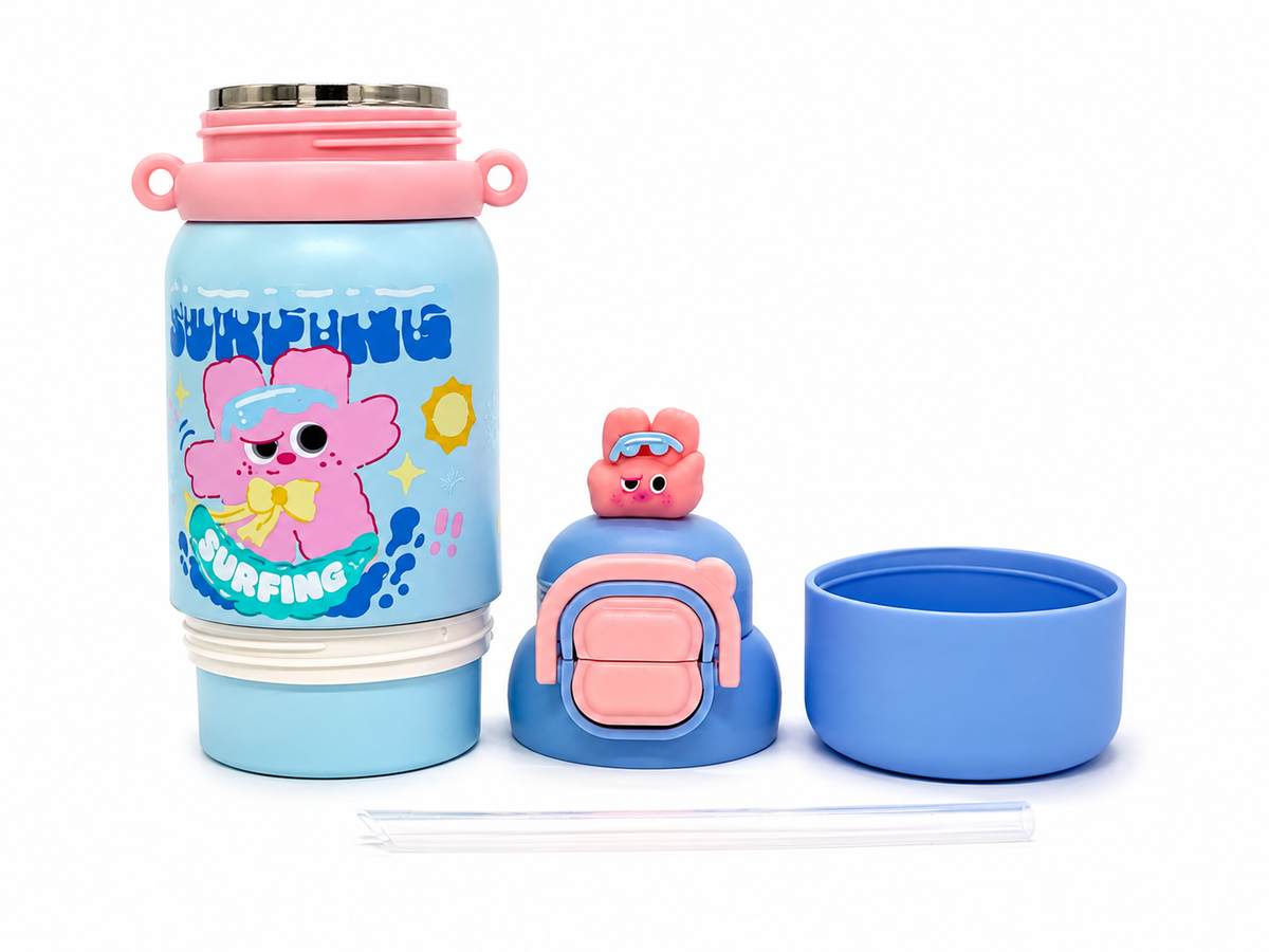 Cute Bear Insulated 2-in-1 Sipper Bottle with Cup 500ml