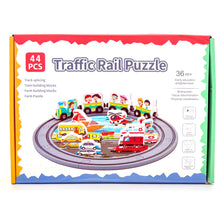 Traffic Rail Puzzle – 44 Pcs Wooden Track & Vehicle Set for Kids
