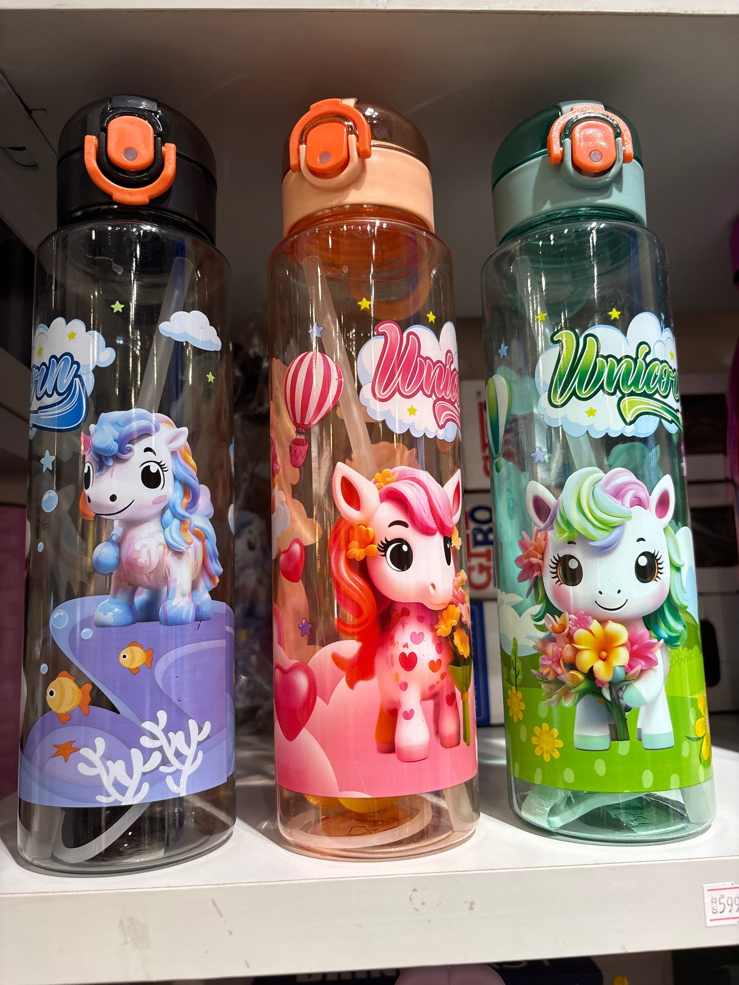 Unicorn Plastic Sipper Bottle Flip Cap Water Bottle with Straw 700ml
