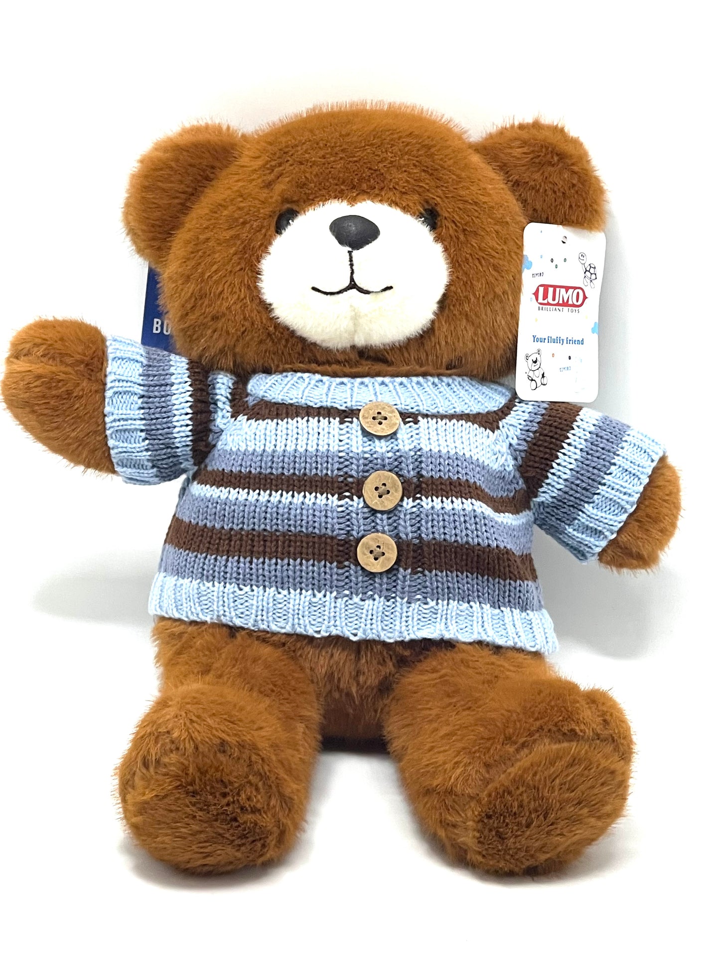Teddy with Blue Strips T-Shirt 38 cm Soft Toy