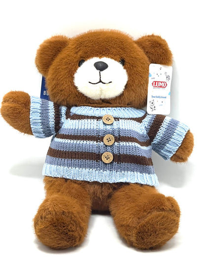 Teddy with Blue Strips T-Shirt 38 cm Soft Toy
