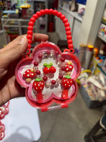 Red Flower Shape Kids Jewellery Set with Hairband, Hairclip, Bracelet & Ring