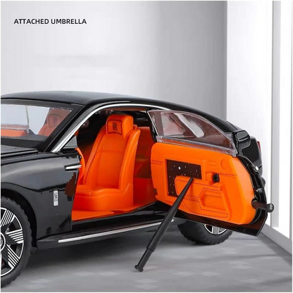 Diecast 1:24 Scale Alloy Luxury Coupe Car Model with Umbrella & Rotating Steering Wheel