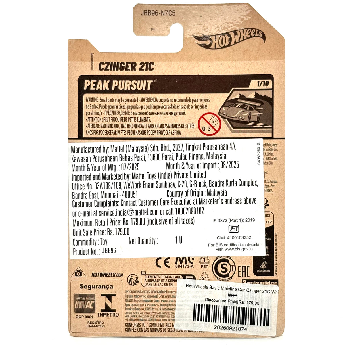 Hot Wheels Basic Mainline Car Czinger 21C White