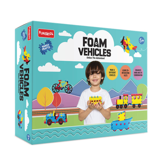 Handycrafts Funskool Foam Vehicles, Unbox The Adventure, DIY Kit, Art and Craft Set for Kids, Learning, Fun & Engaging Activity for Childrens, Multicolour, Gift Set for Kids, Age 5+ Years