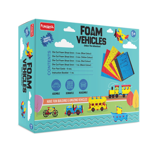 Handycrafts Funskool Foam Vehicles, Unbox The Adventure, DIY Kit, Art and Craft Set for Kids, Learning, Fun & Engaging Activity for Childrens, Multicolour, Gift Set for Kids, Age 5+ Years
