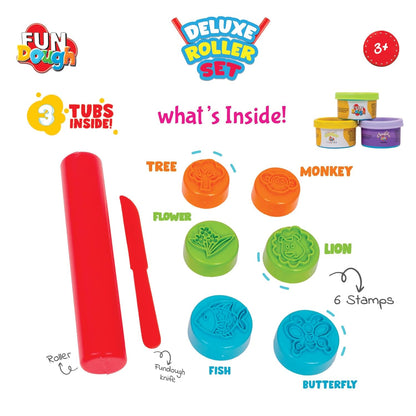 Funskool Fundough Playset Deluxe Roller Set, Make exciting Shapes and Patterns, Multicolour, Dough, Toy, Shaping, Sculpting, 3 Years and Above