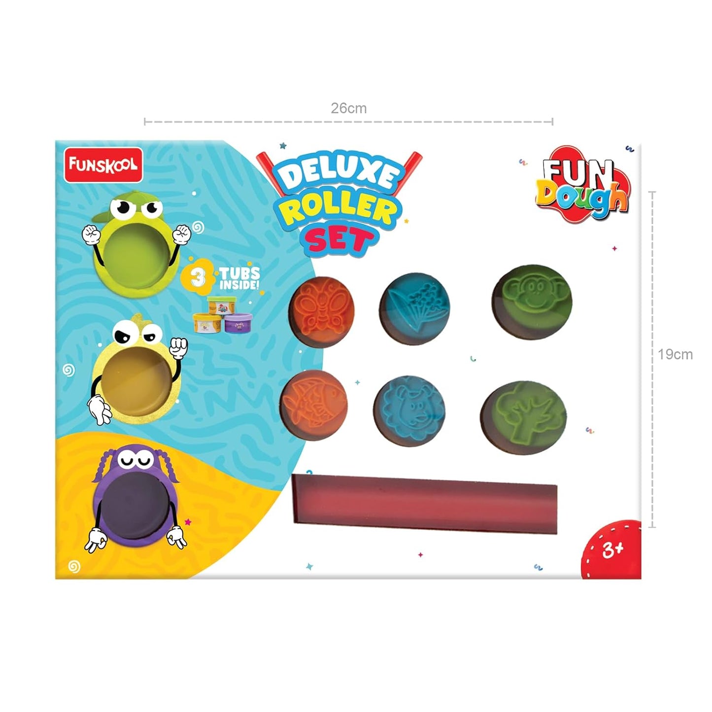 Funskool Fundough Playset Deluxe Roller Set, Make exciting Shapes and Patterns, Multicolour, Dough, Toy, Shaping, Sculpting, 3 Years and Above