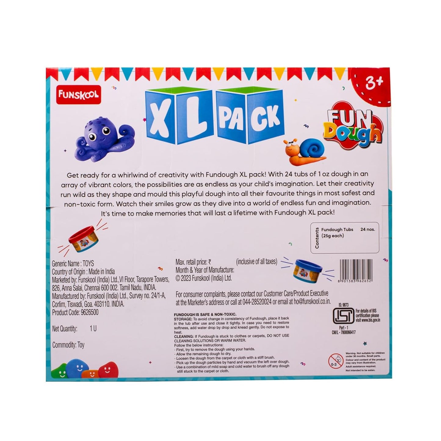 Fundough Funskool XL Pack, Play Dough, Art and Craft Set for Kid, 24 Colorful Tubs