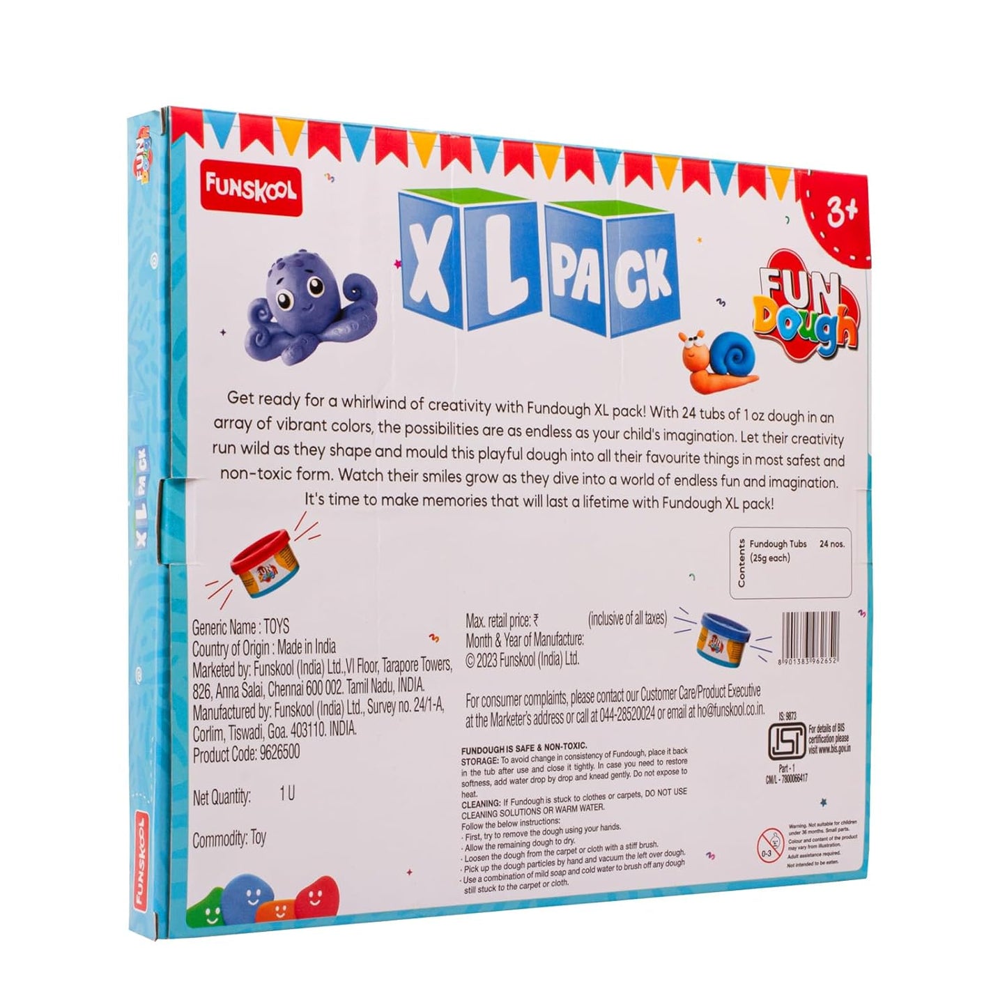 Fundough Funskool XL Pack, Play Dough, Art and Craft Set for Kid, 24 Colorful Tubs