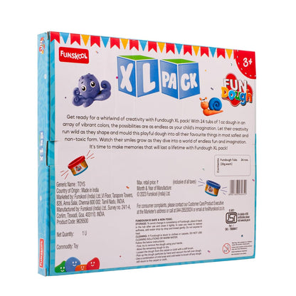 Fundough Funskool XL Pack, Play Dough, Art and Craft Set for Kid, 24 Colorful Tubs