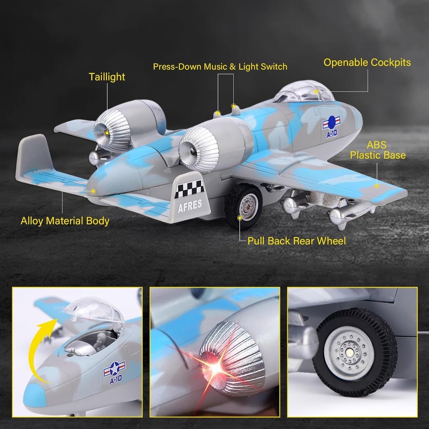 IndusBay® 6 Inches Metal Diecast Military Bomber Airplane with Lights and Sounds, Pull Back Diecast Plane Fighter Jet Collectable Toy for Boys Gift Age 3-8, Blue