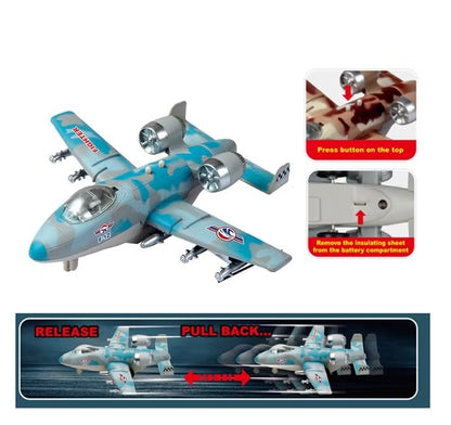 IndusBay® 6 Inches Metal Diecast Military Bomber Airplane with Lights and Sounds, Pull Back Diecast Plane Fighter Jet Collectable Toy for Boys Gift Age 3-8, Blue